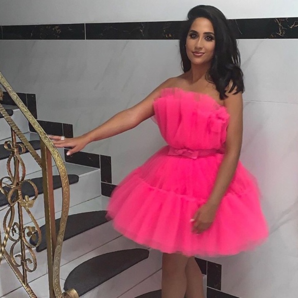 Pink Tulle Bow Waist Mini Dress